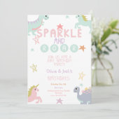 Invitation Licorne et dinosaure Sparkle and Roar  (Debout devant)