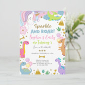 Invitation licorne et dinosaures pour frères et sœ (Debout devant)
