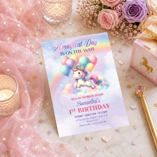 Invitation Licorne Étincelante Rose Violet Fête d'Anniversair