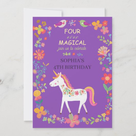 Invitation Licorne Fantaisiste & Fleurs (Devant)