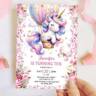 Invitation Licorne Fée 10e Anniversaire Fille Licorne Rose