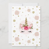 Invitation Licorne Fleur Or & Rose Fête d'Anniversaire Fleurs (Dos)