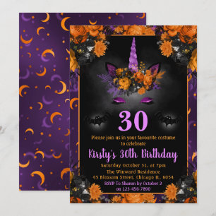 Invitation Licorne Fleurie d'Automne Halloween pour Anniversa