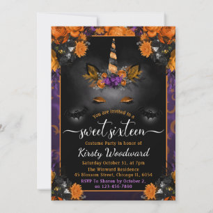 Invitation Licorne Fleurie Halloween pour Douze Ans