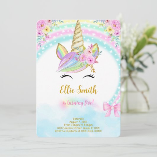 Invitation Licorne Florale (Debout devant)