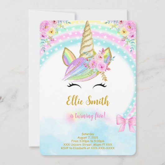 Invitation Licorne Florale (Devant)