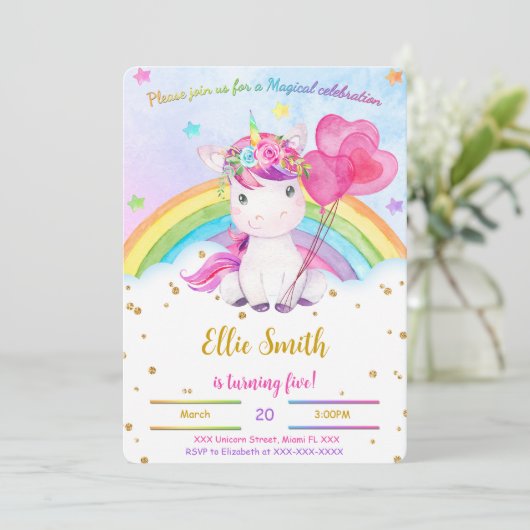 Invitation Licorne Florale Aquarelle (Debout devant)