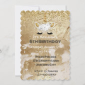 Invitation Licorne florale blanche dorée scintillante (Devant)