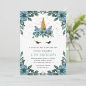 Invitation licorne florale bleu magique Anniversaire Invitati (Debout devant)