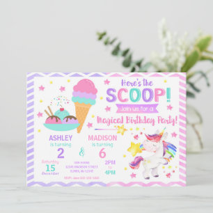Invitation Licorne & Glace Anniversaire Commun Fête Sucrée