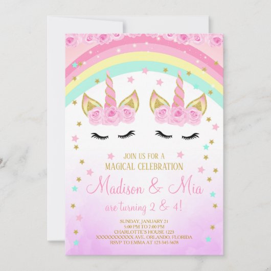 Invitation Licorne, Invitation Licorne Jumelles (Devant)