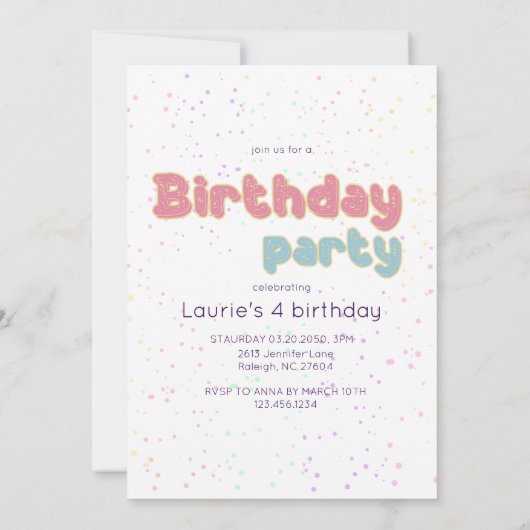 Invitation Licorne Jour Magique Arc-en-ciel Confettis Pastel  (Dos)