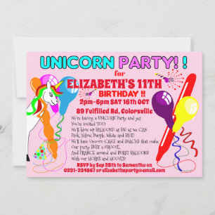 Invitation LICORNE licornes fête d'anniversaire am