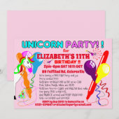 Invitation LICORNE licornes fête d'anniversaire fu (Devant / Derrière)