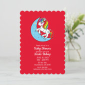 Invitation Licorne Lune Céleste Bleue et Étoiles Arc-en-Ciel (Debout devant)