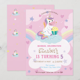Invitation Licorne Magique Anniversaire Arc-en-Ciel