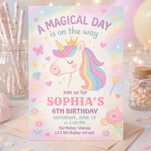 Invitation Licorne Magique Anniversaire Arc-en-ciel Pastel