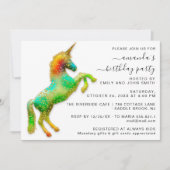 Invitation Licorne Magique Anniversaire Paillettes Or Princes (Devant)