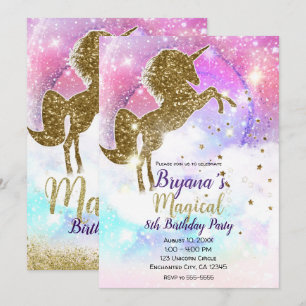 Invitation Licorne Magique de Fête Galaxie Cosmique Paillette