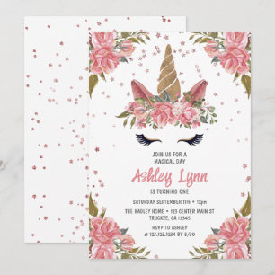 Invitation Licorne Magique Florale Moderne 1er Anniversaire