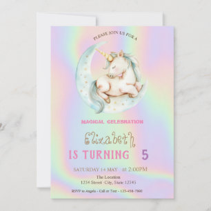 Invitation Licorne Magique Lune Holographique