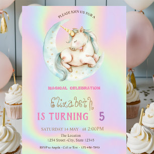 Invitation Licorne Magique Lune Holographique