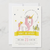 Invitation Licorne Magique Mignonne Anniversaire Enfants Rose (Devant)