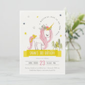 Invitation Licorne Magique Mignonne Anniversaire Enfants Rose (Debout devant)