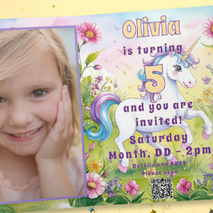 Invitation Licorne Magique Pastel Photo de Anniversaire Perso