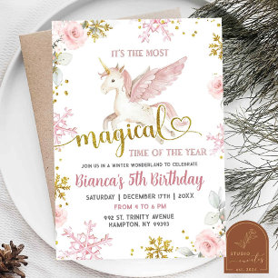 Invitation Licorne Magique Rose Fleurie Anniversaire Fille I