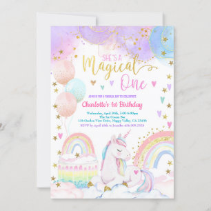 Invitation Licorne Magique Une Fille 1er Anniversaire Pastel