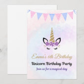 Invitation licorne modifiable (Devant / Derrière)