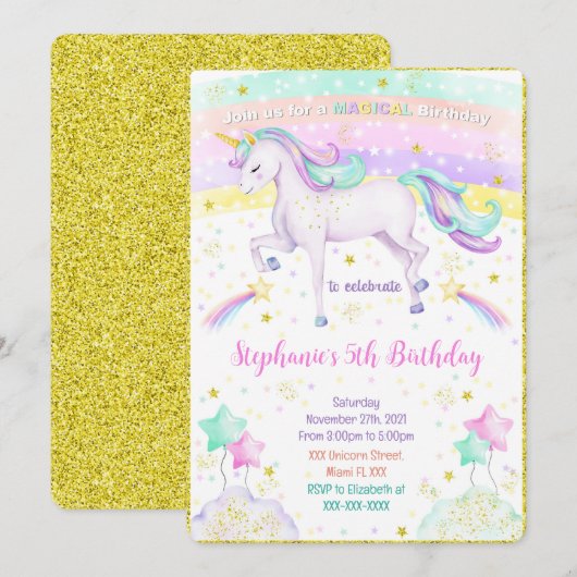 Invitation Licorne Modifiable  (Devant / Derrière)