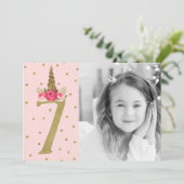 Invitation Licorne Pailletée Or Rose 7 7ème Fête d'Anniversai (Debout devant)