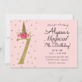 Invitation Licorne Pailletée Or Rose 7 7ème Fête d'Anniversai (Dos)