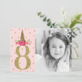 Invitation Licorne Pailletée Or Rose 8 8e Anniversaire (Debout devant)