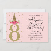 Invitation Licorne Pailletée Or Rose 8 8e Anniversaire (Dos)