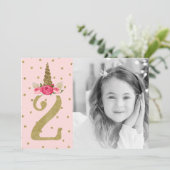 Invitation Licorne Pailletée Or Rose Fête d'anniversaire 2 2 (Debout devant)