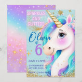 Invitation Licorne Paillettes Arc-en-Ciel Pour Fil (Devant / Derrière)