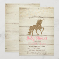 Licorne Paillettes Dorées Texture Bois Baby Shower