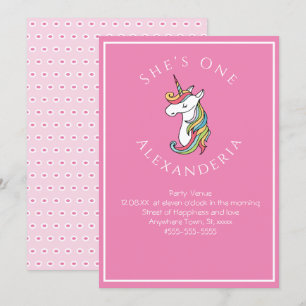 Invitation Licorne personnalisée arc-en-ciel Rose Gi 1er anni