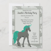 Invitation Licorne Personnalisée Gris et Teal (Devant)