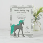 Invitation Licorne Personnalisée Gris et Teal (Debout devant)