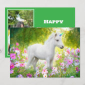 Invitation Licorne Poney Blanc (Devant / Derrière)