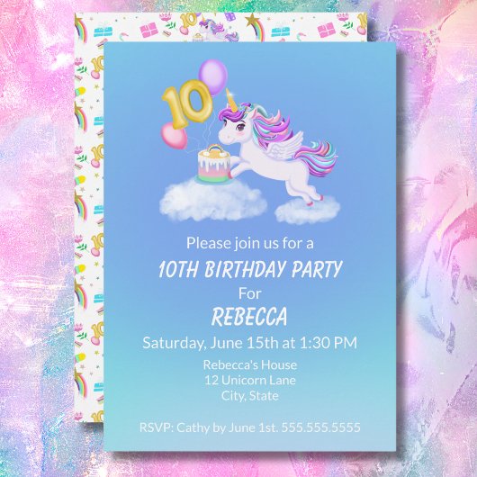 Invitation Licorne pour 10ème Anniversaire avec Gâ