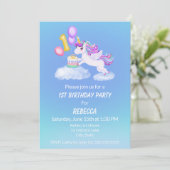 Invitation Licorne pour 1er Anniversaire avec Gâte (Debout devant)