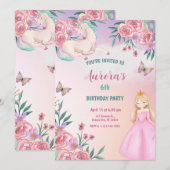 Invitation Licorne Princesse de Conte de Fées Magique (Devant / Derrière)