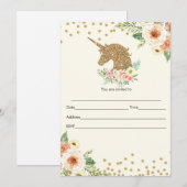 Invitation Licorne Remplir Pailletté Or Pêche (Devant / Derrière)