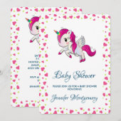 Invitation Licorne rose mignonne avec des ailes (Devant / Derrière)