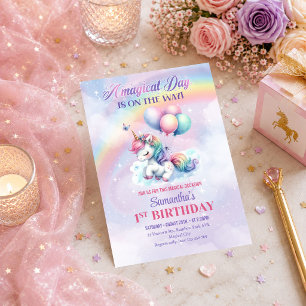 Invitation Licorne Rose Violet Magique Célébration de Jour de